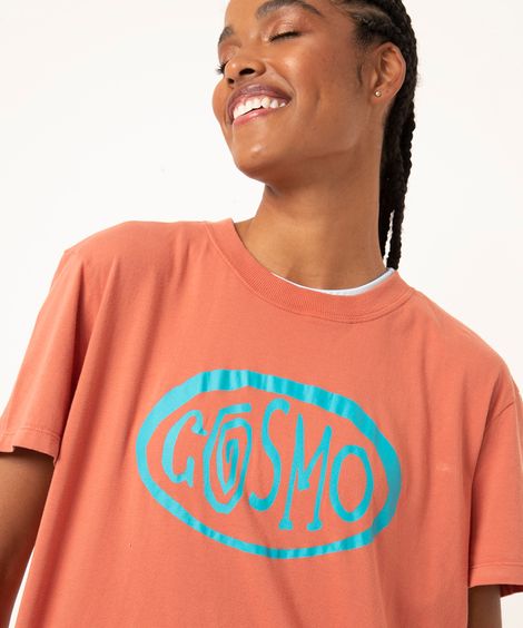 camiseta de algodão oversized manga curta cosmo marrom quente