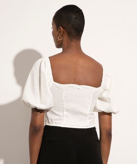 blusa manga bufante com amarração mindset off white