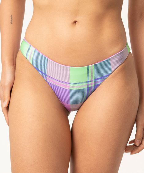 biquíni calcinha tanga asa delta dupla face xadrez com proteção uv50 lilás