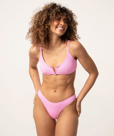 biquíni calcinha tanga asa delta texturizada com proteção uv50+ rosa