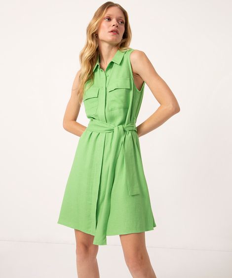 vestido chemise curto de viscose com cinto verde