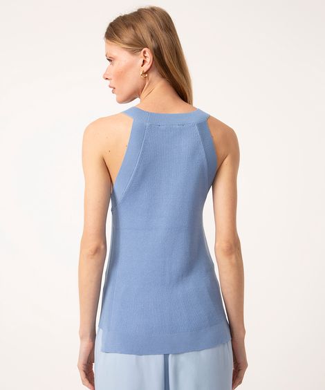 regata de tricô halter neck azul