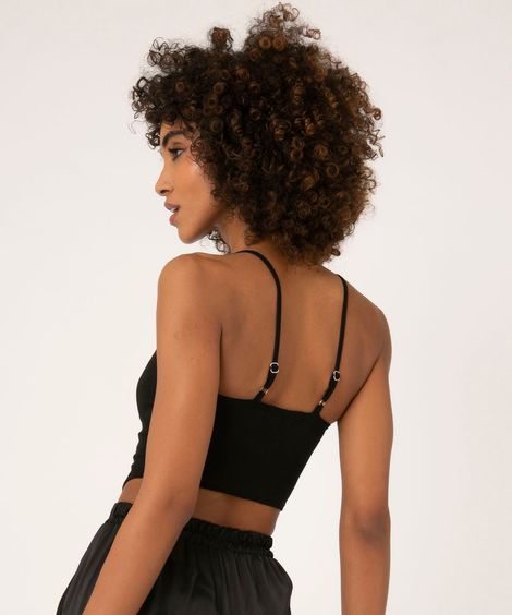Regata Cropped Corset Alça Fina Decote Redondo Preta