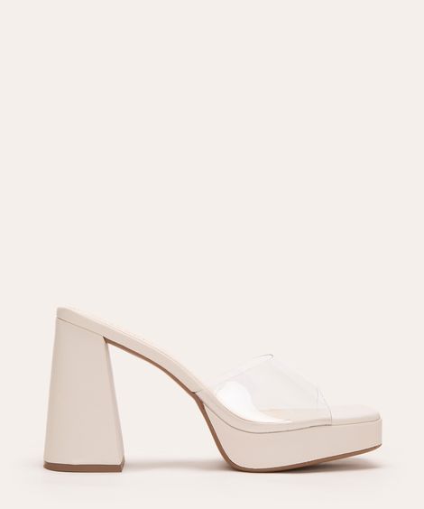 tamanco salto alto meia pata de vinil oneself off white