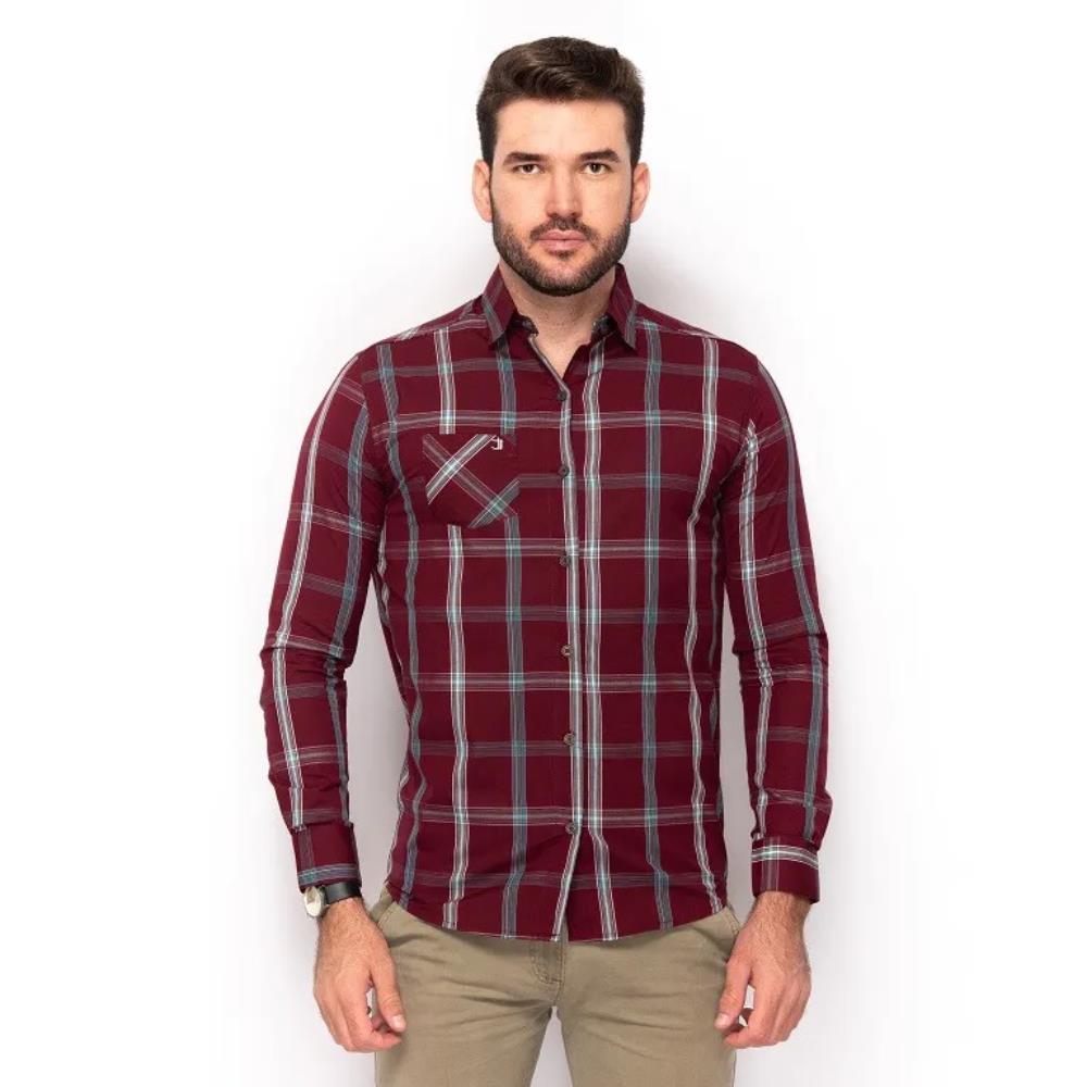 Camisa Casual Marshall Xadrez Manga Longa Bordô Vinho, Camisas e  Acessórios