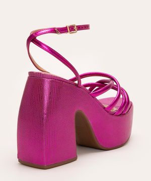 sandália plataforma salto alto metalizada vizzano pink