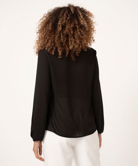 Blusa Feminina Manga Longa Gola Laço Preta