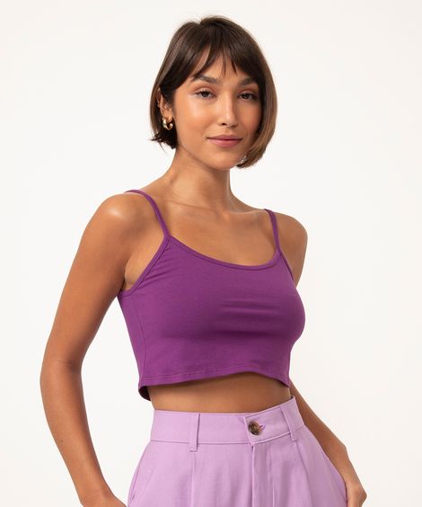 regata cropped básica alça fina decote redondo roxo