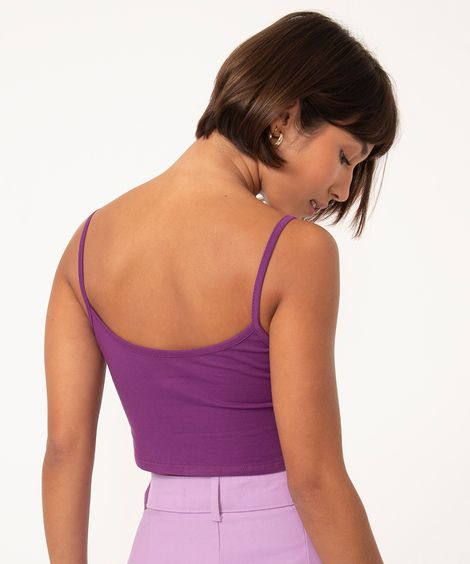 regata cropped básica alça fina decote redondo roxo