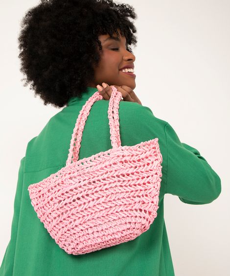 bolsa shopper palha rosa