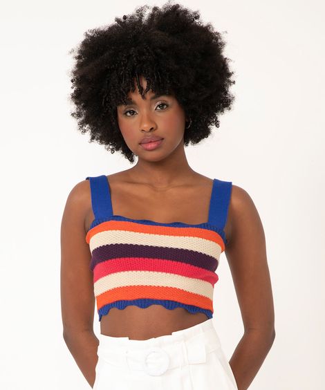 regata cropped de tricô listrado alça larga multicor