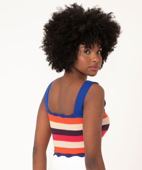 regata cropped de tricô listrado alça larga multicor