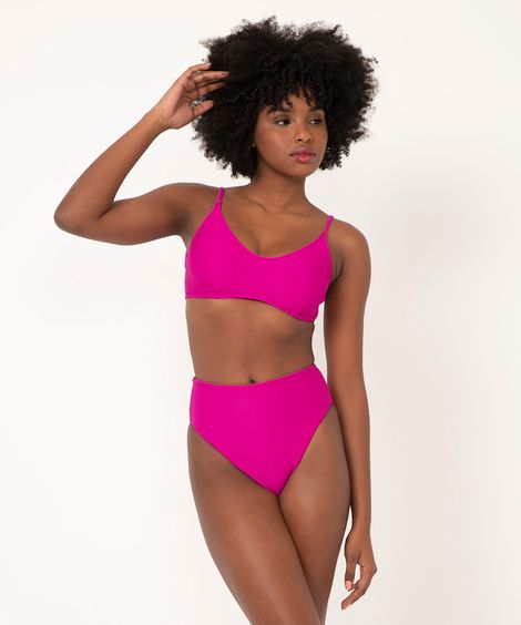 biquíni calcinha hot pant canelada com proteção uv50 rosa escuro