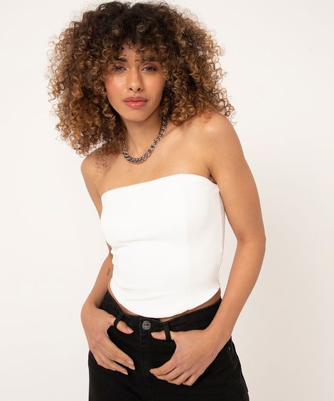 top corset decote reto sem alça off white