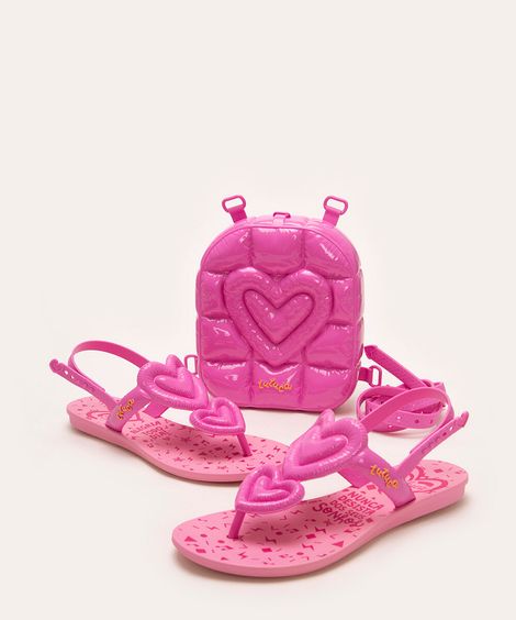 sandália infantil luluca + mochila bubble  rosa