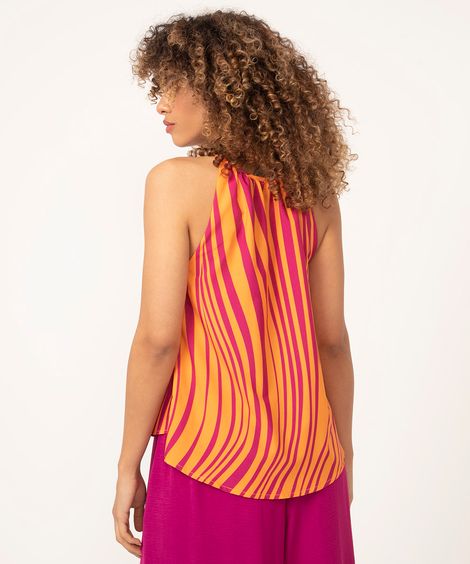 regata halter neck animal print alça fina laranja médio