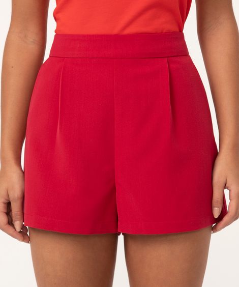 short alfaiataria cintura alta com pregas vermelho