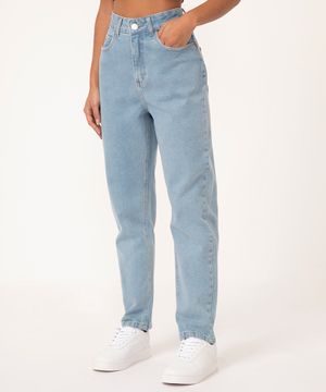 calça jeans mom cintura super alta azul claro