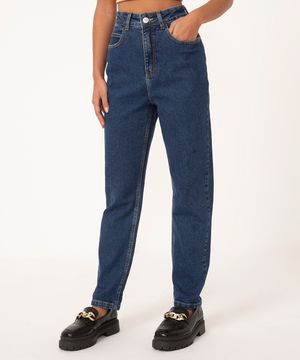 calça jeans mom cintura super alta azul escuro