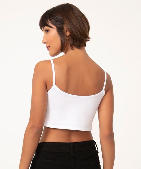Regata Cropped Básica Alça Fina Decote Redondo Branca