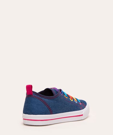 tênis infantil jeans cadarço colorido azul médio
