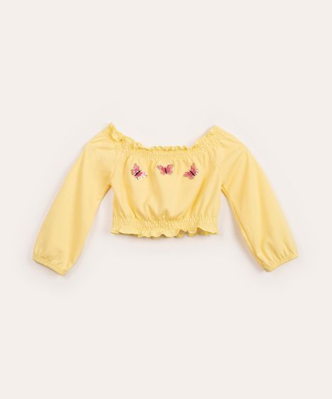 blusa infantil ciganinha borboletas paetê amarelo