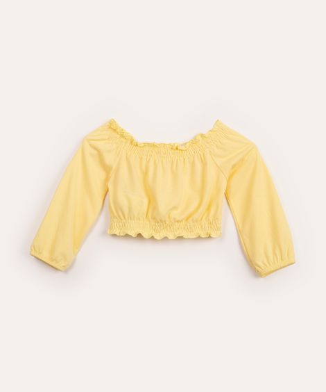 blusa infantil ciganinha borboletas paetê amarelo