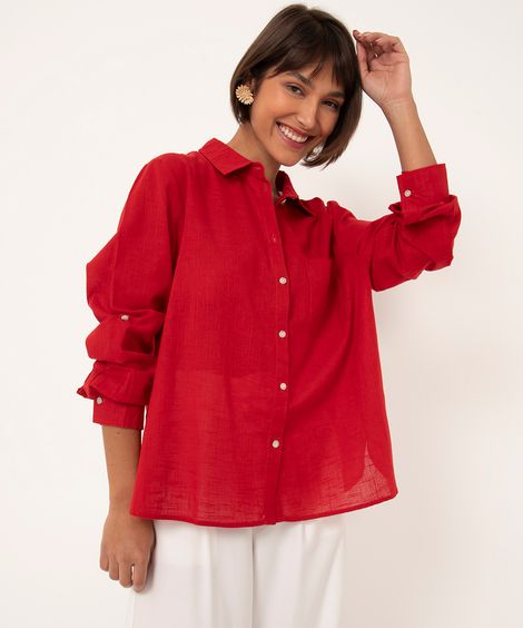 camisa de algodão manga longa vermelha