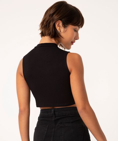 blusa cropped gola alta preto