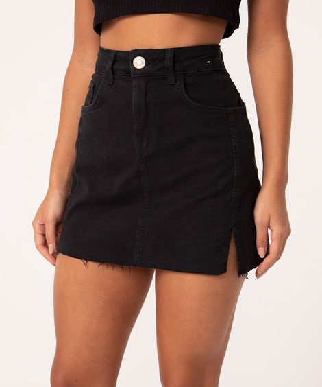 minissaia de sarja cintura super alta preto