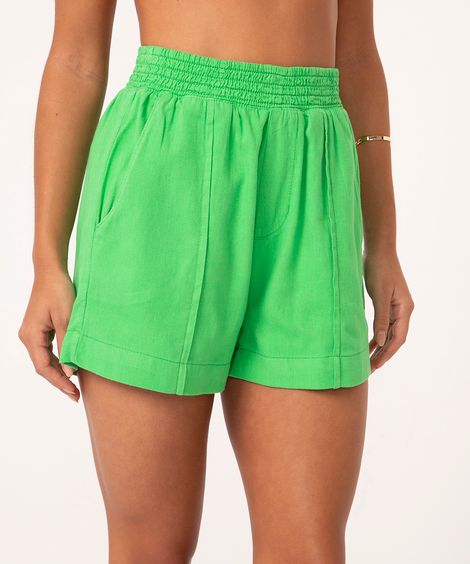 short alfaiataria cós elástico verde