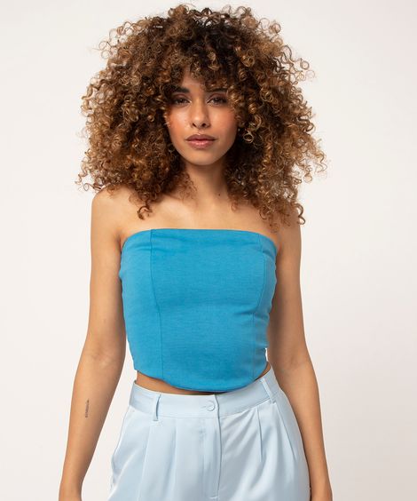 blusa corset sem alça azul