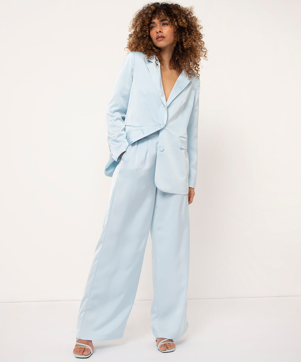 Calça azul <em>wide leg</em> acetinada, da C&A