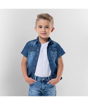 Camisa Jeans Infantil Masculina Mania Kids Azul