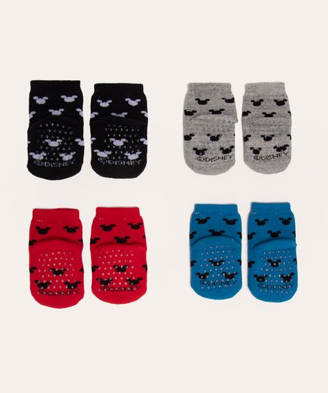 kit de 4 pares de meias infantis antiderrapante mickey mouse multicor