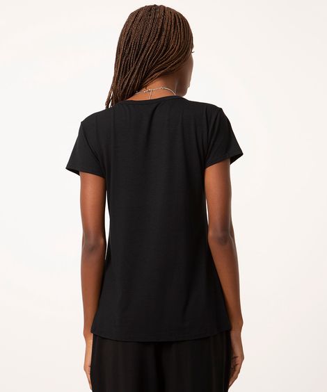 blusa de viscose manga curta botões preto