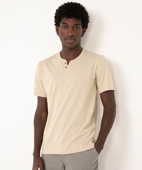 camiseta básica manga curta gola portuguesa - bege