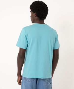 camiseta básica de algodão manga curta com bolso azul
