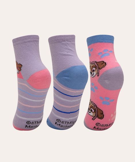 kit de 3 pares de meias infantis cano médio patrulha canina multicor