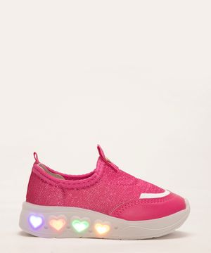 tênis infantil knit corações com luz molekinha pink