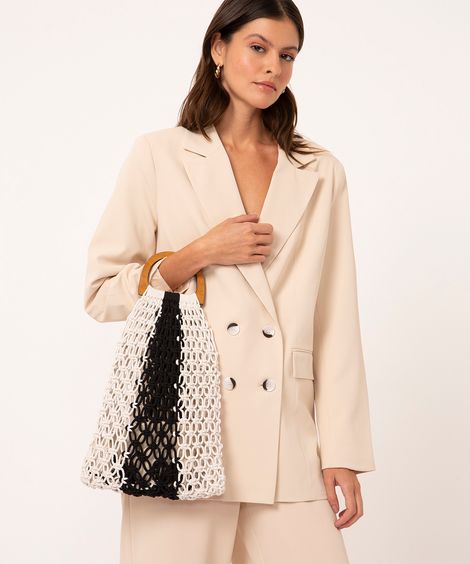 bolsa macramê bicolor off white