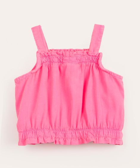 regata infantil cropped de sarja alça média rosa