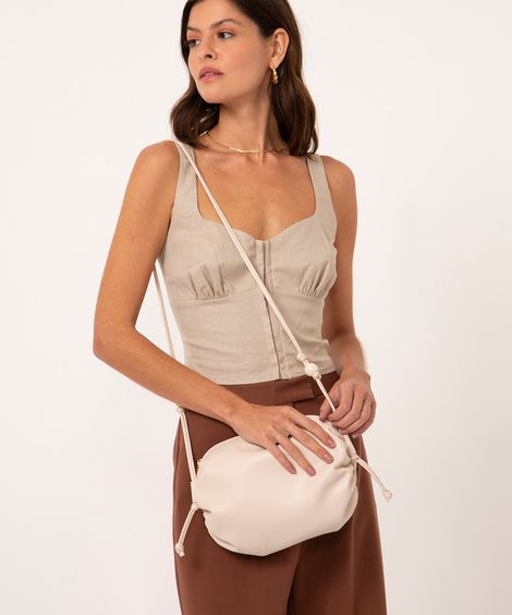 bolsa crossbody franzida off white