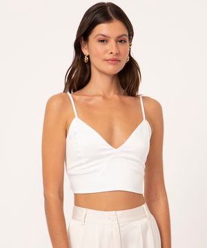 top cropped acetinado alça fina off white