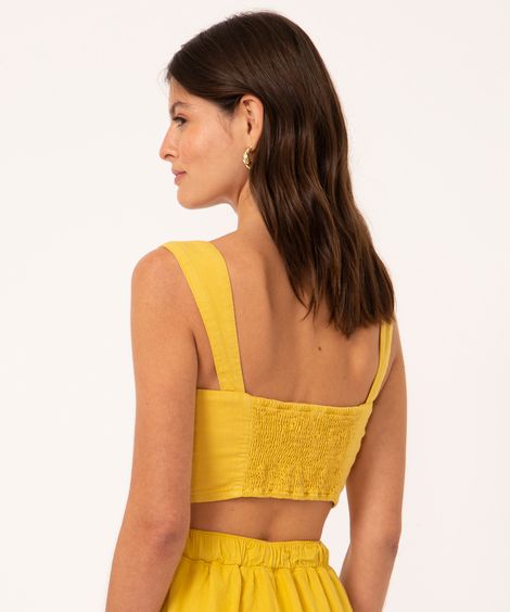 top cropped decote redondo amarelo