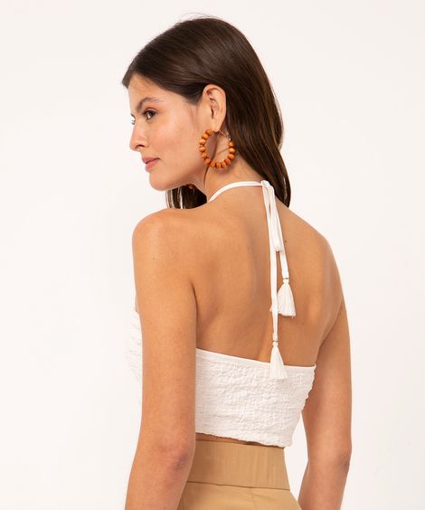 top cropped texturizado amarração off white