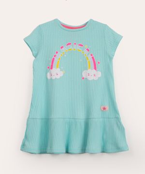vestido infantil de malha canelada magical azul médio