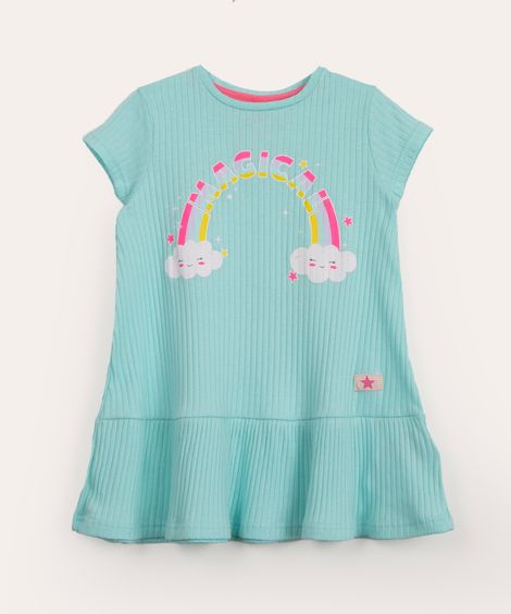 vestido infantil de malha canelada magical azul médio