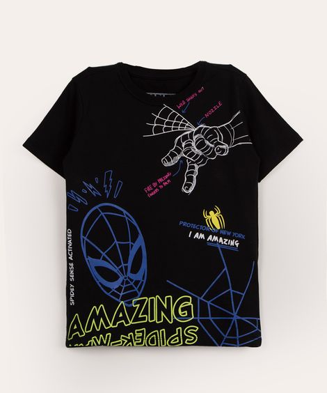 camiseta infantil de algodão homem aranha preto