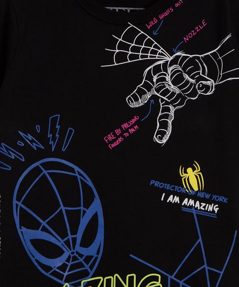 camiseta infantil de algodão homem aranha preto
